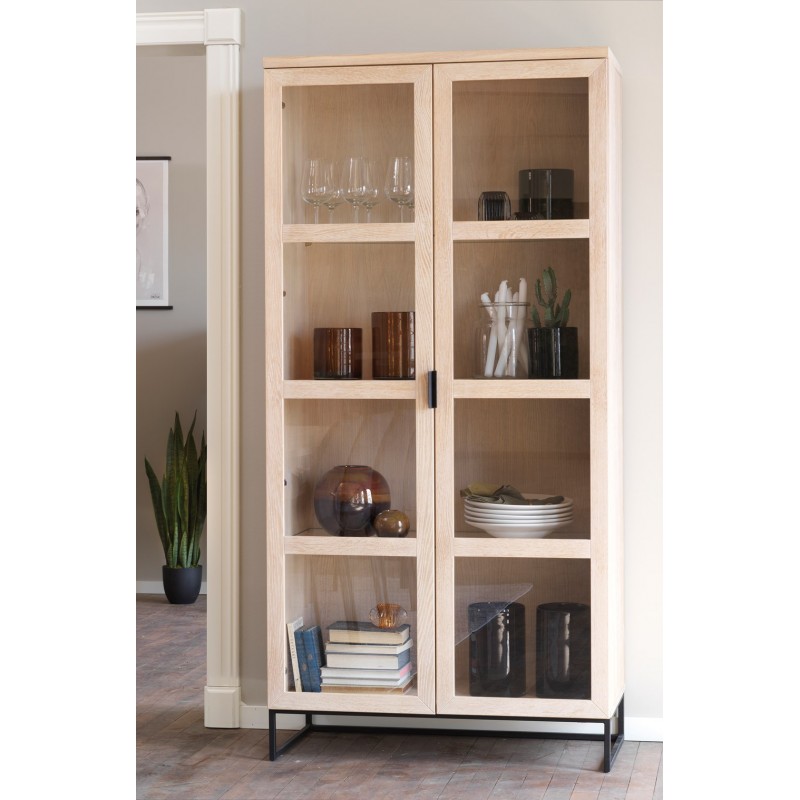 RO EVERETT GLASS CABINET WHITEWASH/BLACK